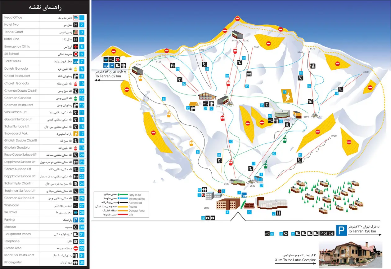 نقشه پیست اسکی دیزین - Dizin Ski Resort Map
