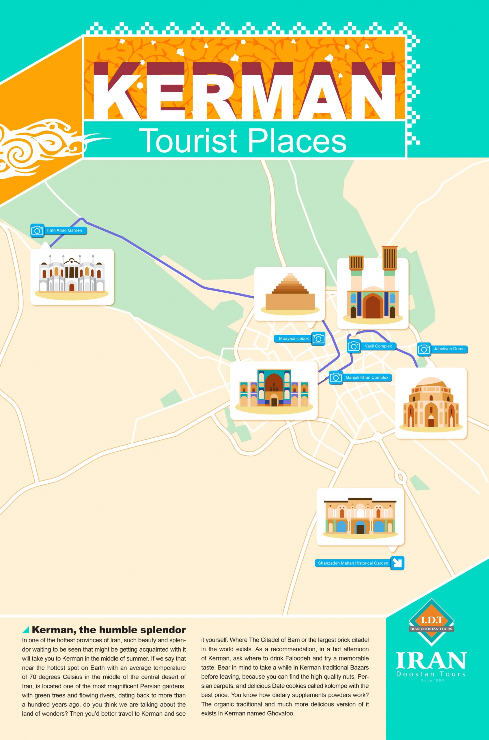 اینفوگرافی جاذبه های کرمان - Kerman attractions infographic